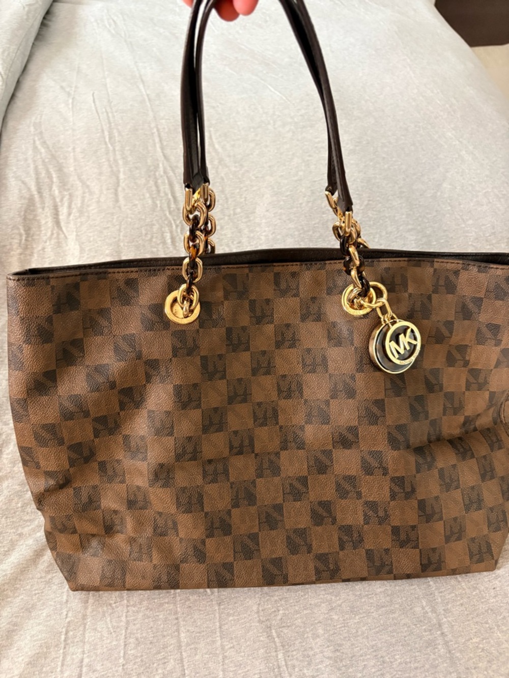 Michael Kors Brown Checker Jet Set tote with Gold Hardware